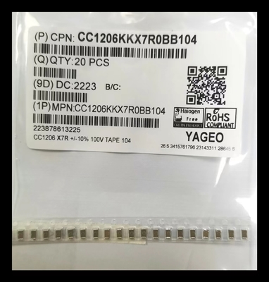 X7R 1206 مكثفات سيراميك متعددة الطبقات MLCC 104K / 100V
