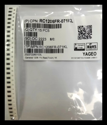 7 بوصة Dia Reel Thick Film Chip Resisters 1206 Coating 1KΩ ± 1٪ General